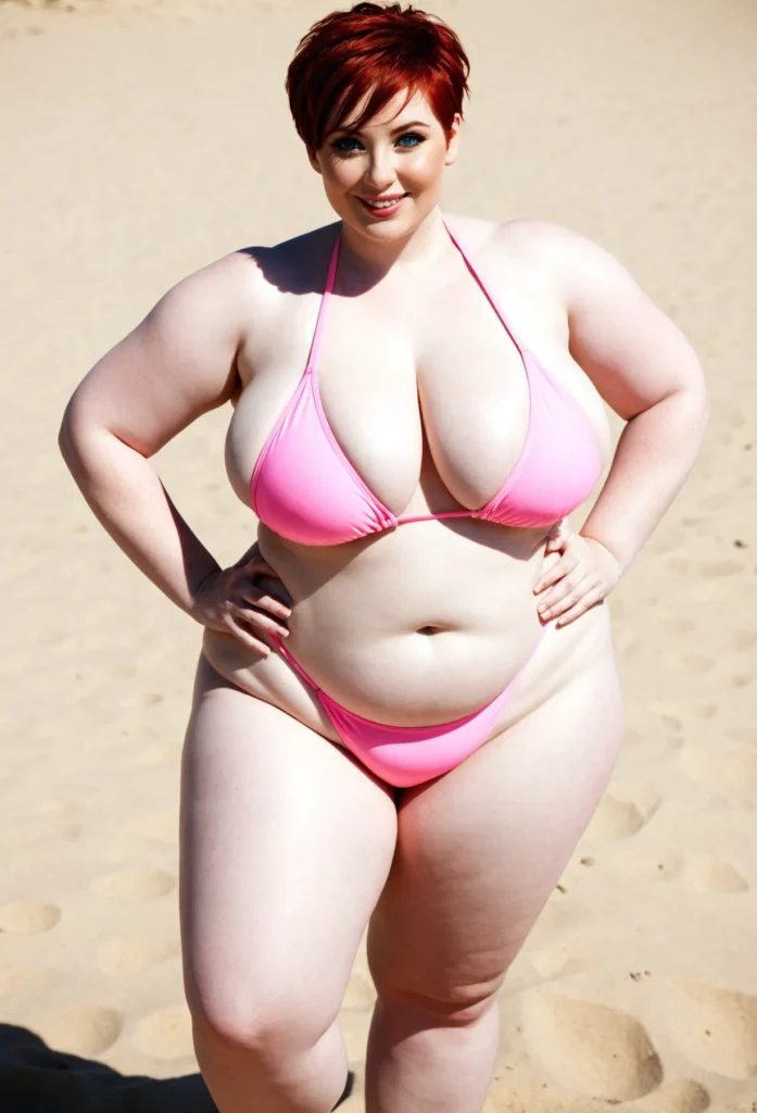 In this image there is a woman standing on the sand.