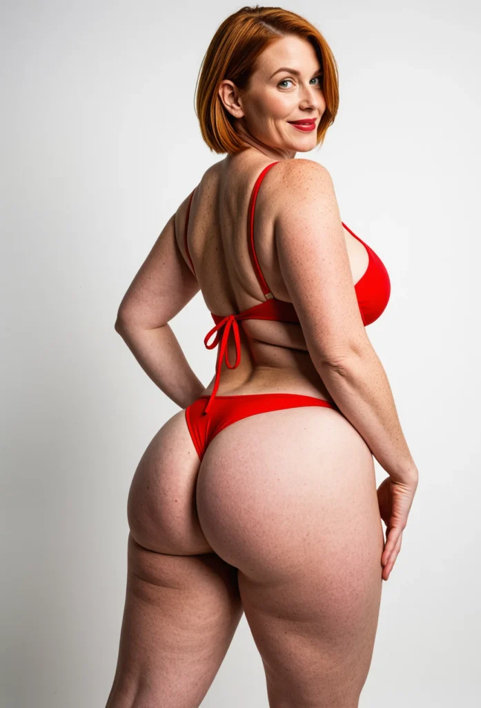 In this image we can see a woman standing and posing for a photo and the background is white in color.