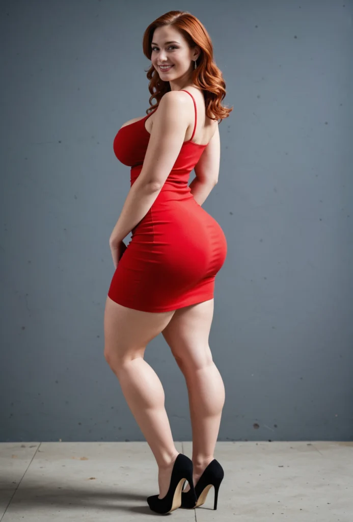In this image we can see a woman standing on the floor and posing for a photo and in the background there is a wall.
